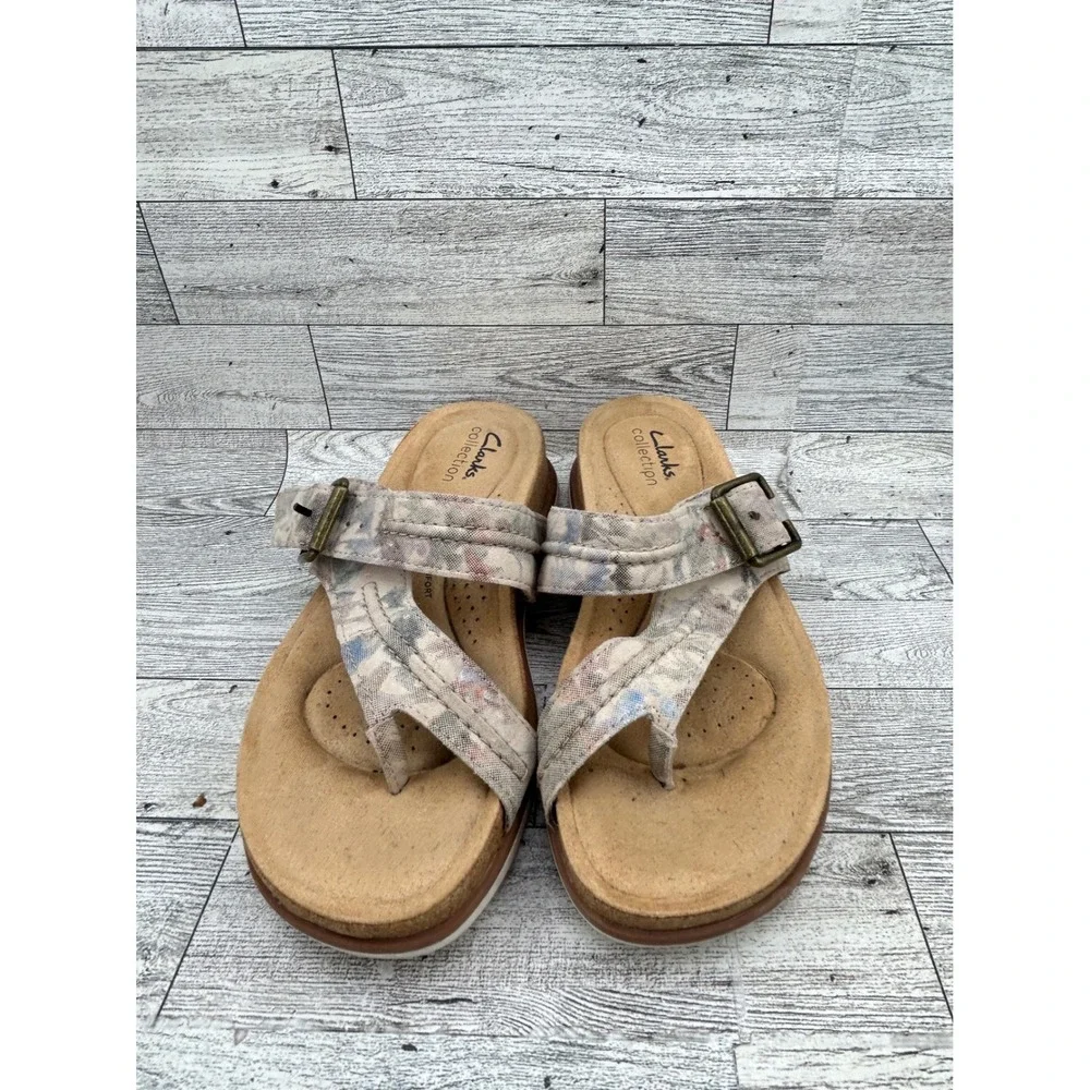 Clarks Collection Mira‎ Tide Women Sz 6M Taupe Floral Slide Sandals 261662364035